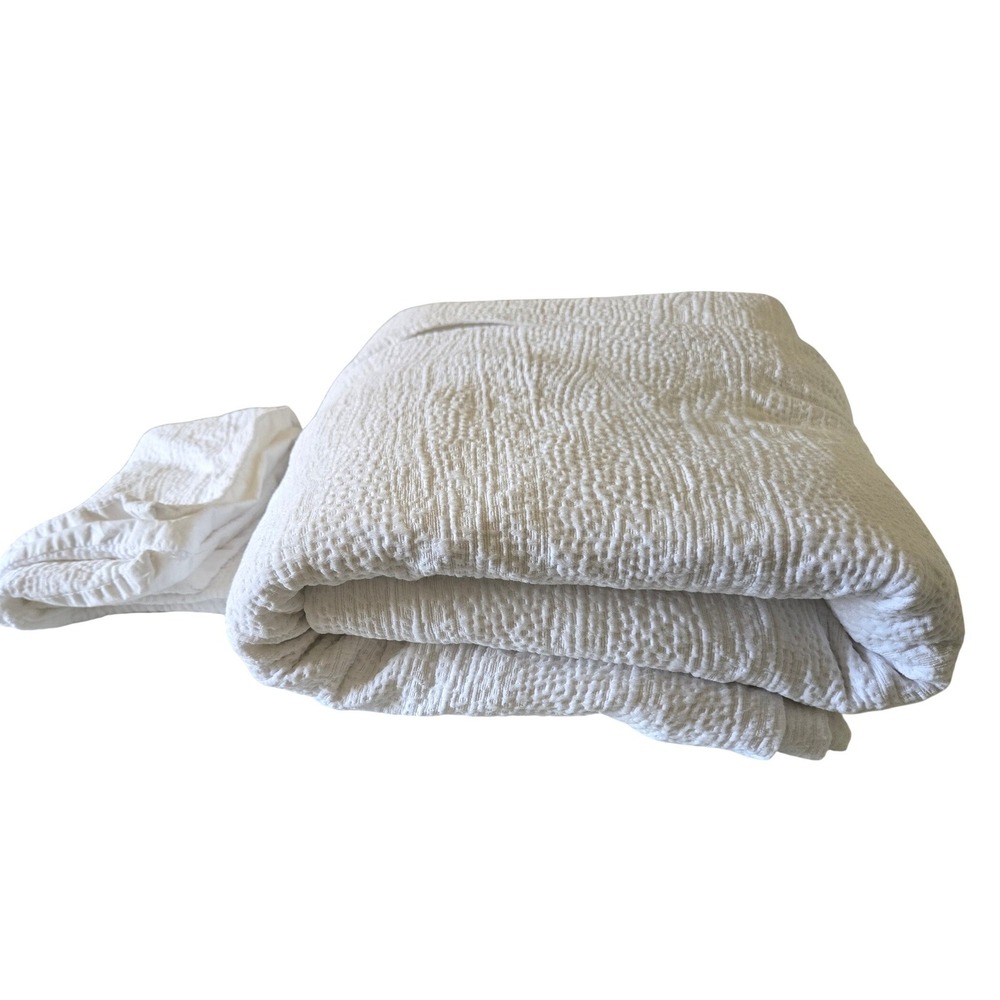 West Elm Full Queen Duvet Cover White Tencel Cotton Textured One Pillowcase